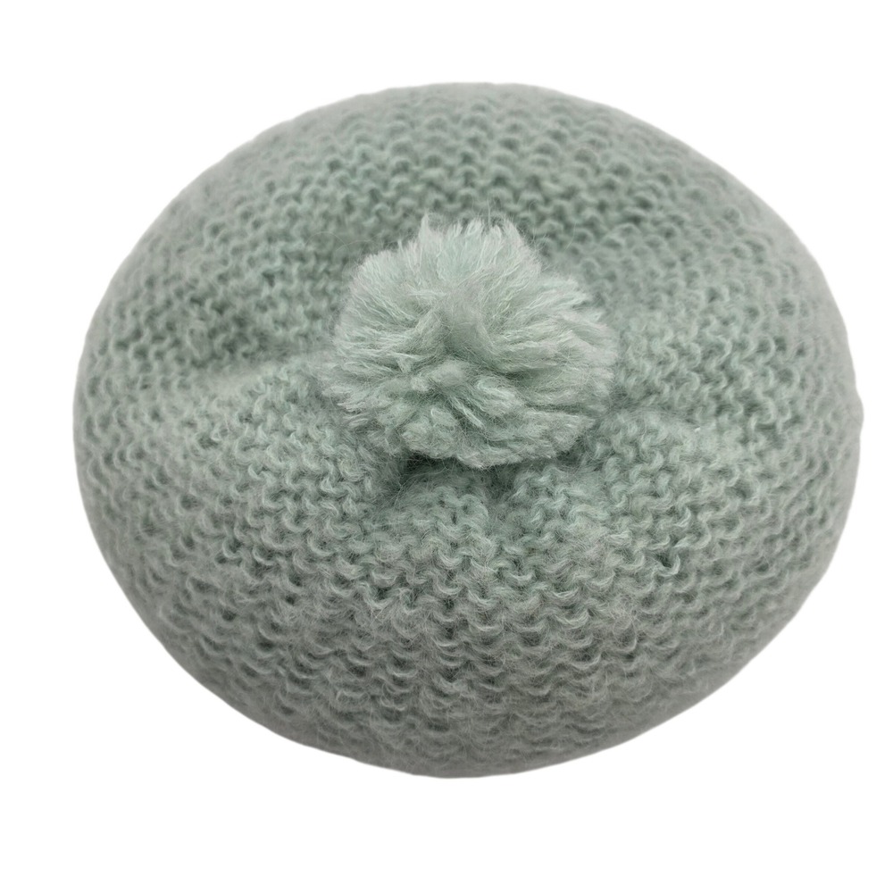 Vintage 60s Knit Hat Beret Mint Green Wool Blend Pom Pom Italy Cottagecore OS